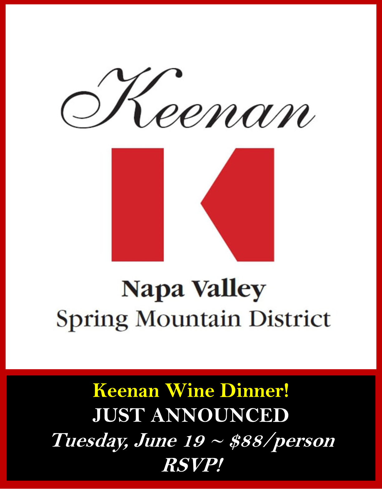 <a id="Solare-Keenan-Wine-Dinner"></a>Napa Valley Winemaker Dinner with Keenan Winery