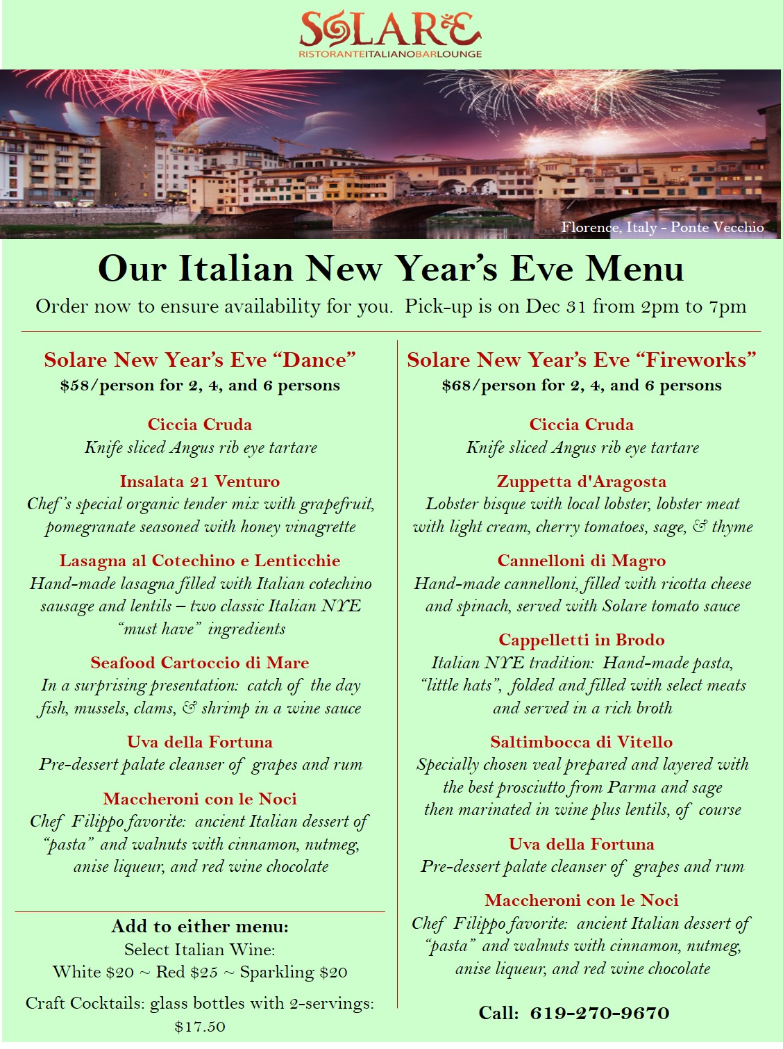 Solare New Year's Eve Dinner!