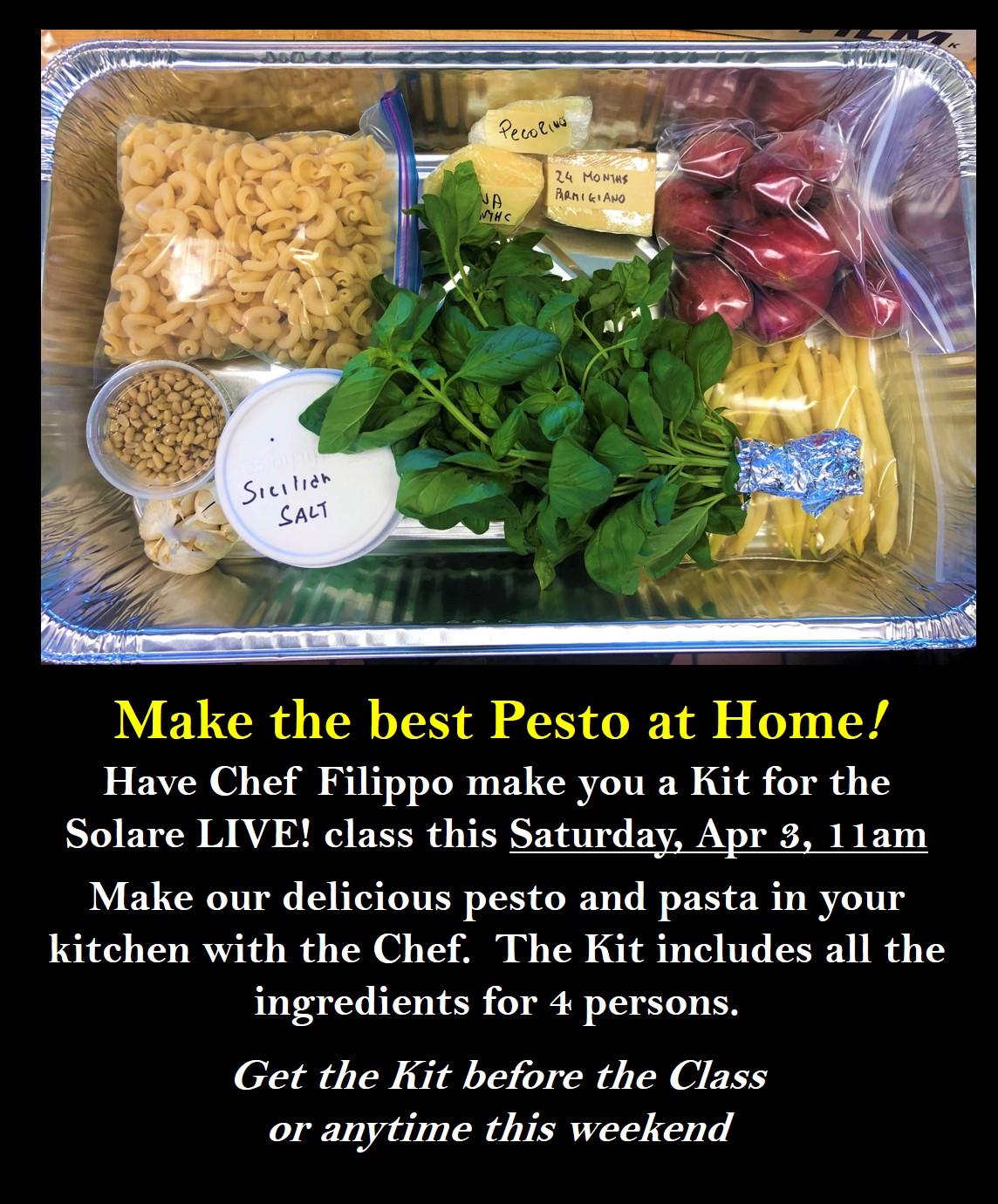 <a id="Solare-LIVE-Cooking-Class-Apr-3"></a>Solare LIVE! Cooking Class - Pesto