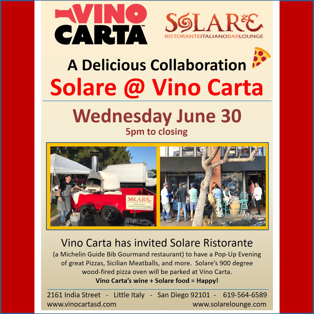 Solare Pizza Oven Pop-Up at Vino Carta Wine Shop & Bar