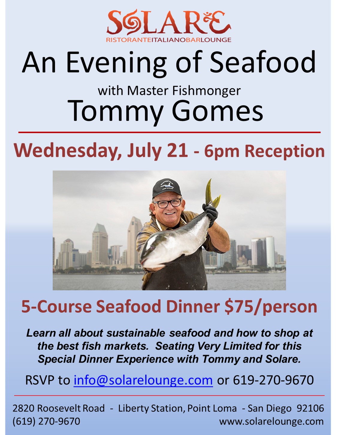 <a id="Solare-Seafood-TommyGomes-Dinner"></a>Tommy Gomes - An Evening of Seafood Night 2<span style="color: black;">- Sold Out</span>