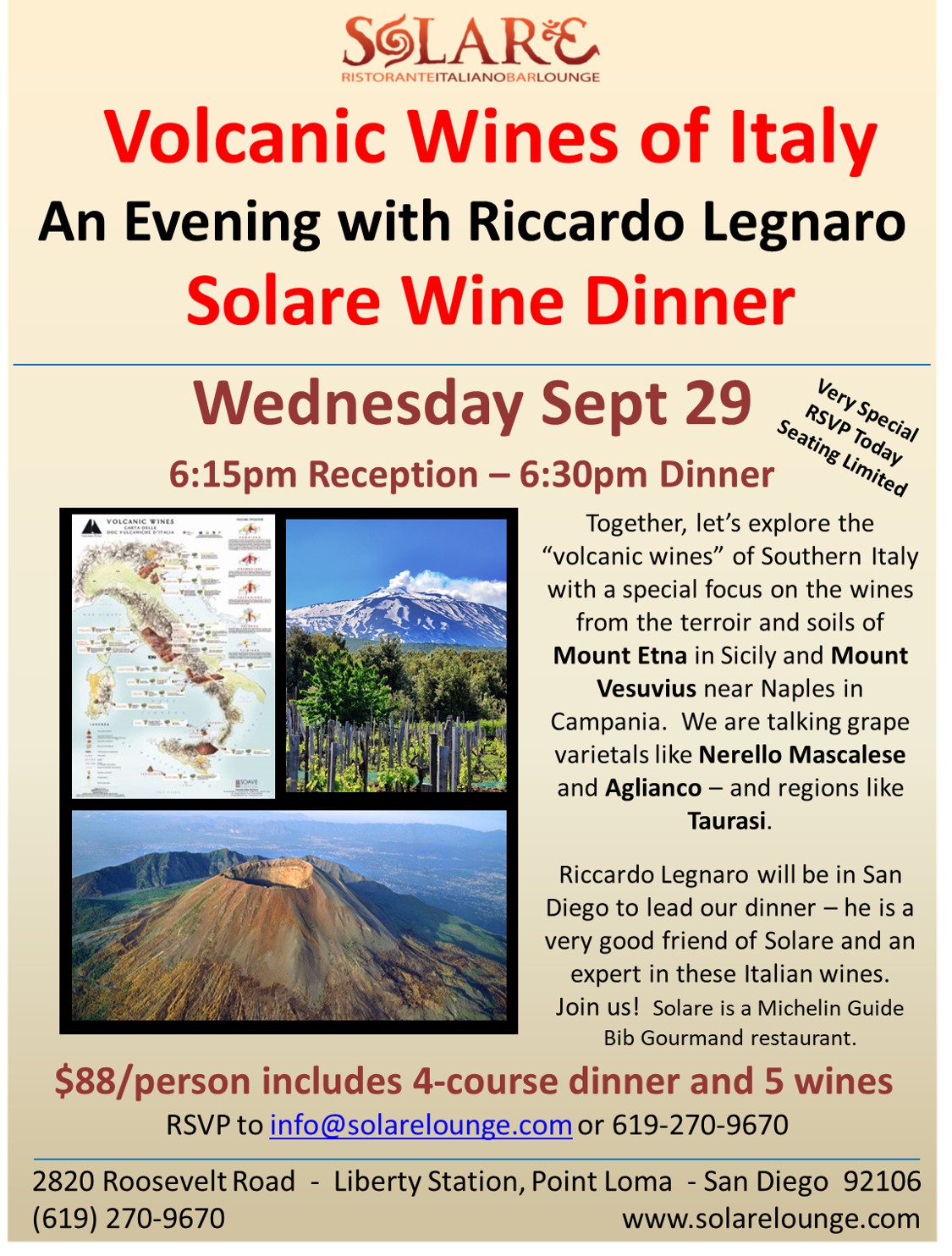 Solare Wine Dinner - Volcanic Wines of Italy!