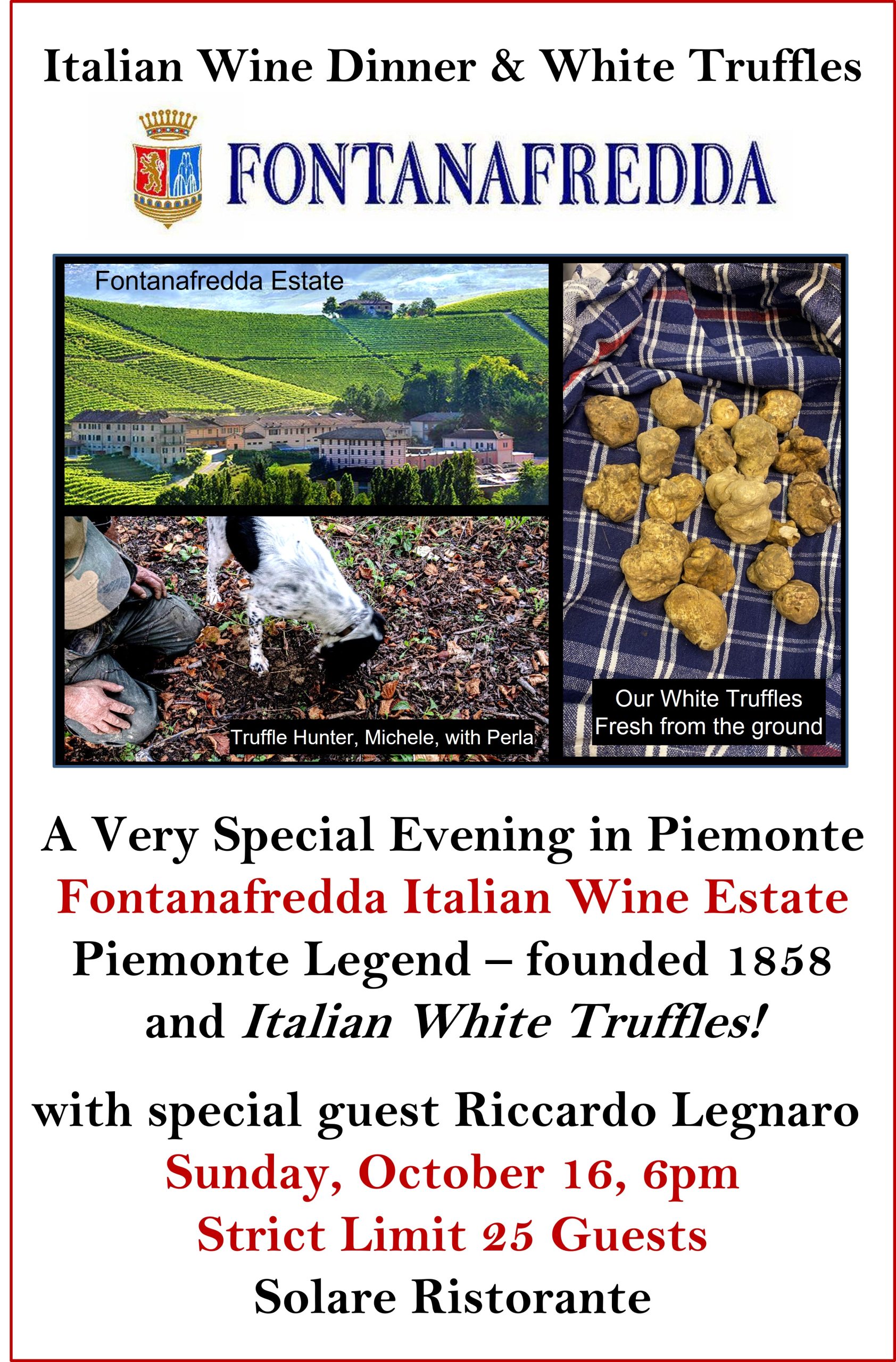 <a id="Solare-Fontanafredda-and White-Truffles-Dinner"></a>Italian Dinner - Barolo and White Truffles with Fontanafredda Wine Estate