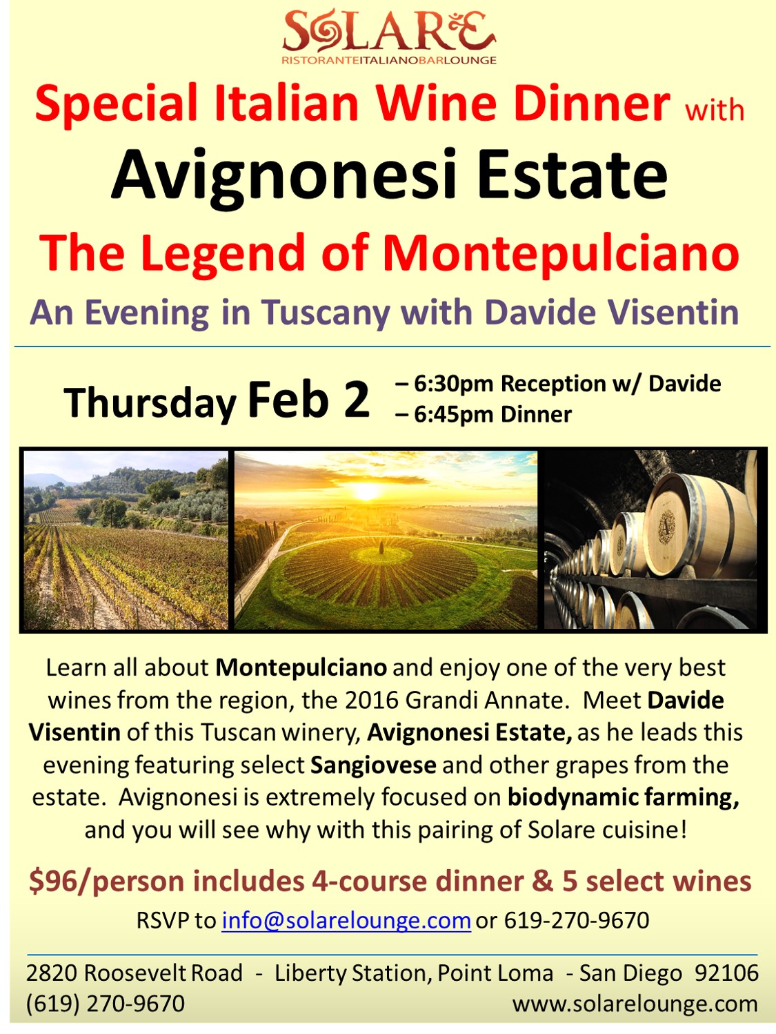 <a id="Solare-Avignonesi-2023-Wine-Dinner"></a>Italian Wine Dinner - Tuscany and Avignonesi Estate