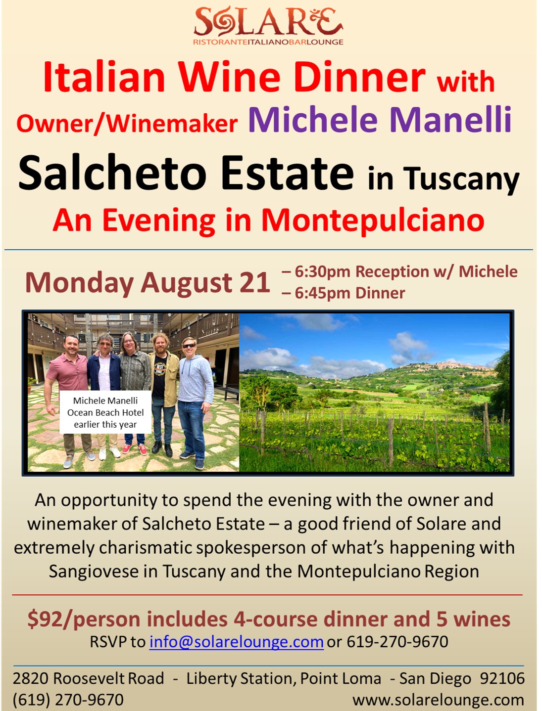 <a id="Wine-Dinner-Salcheto"></a>Italian Wine Dinner - Salcheto Estate in Tuscany