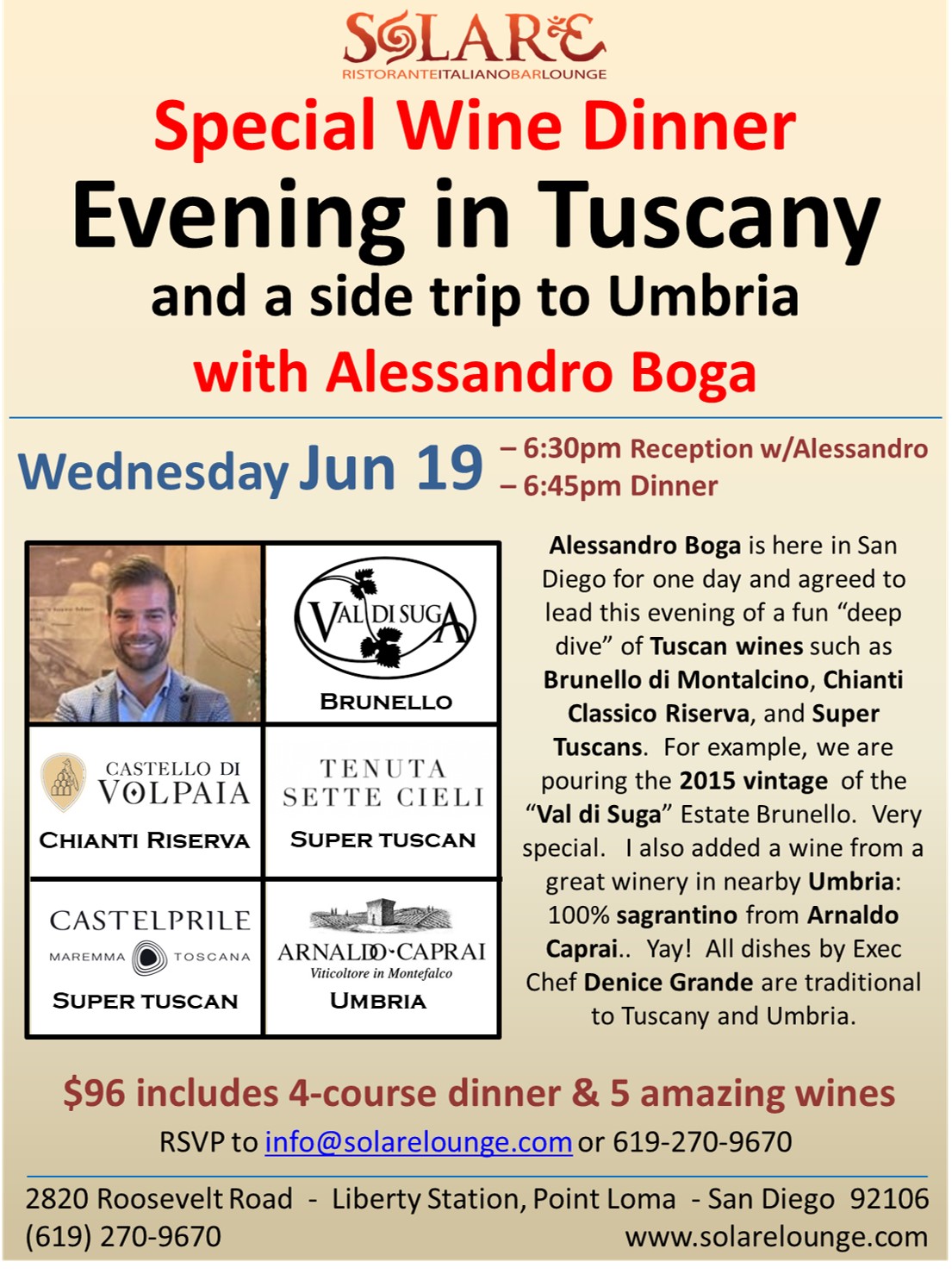 <a id="Solare-Tuscany-and-Umbria-Wine-Dinner"></a>Italian Wine Dinner ~ An Evening in Tuscany ... with a side trip to Umbria