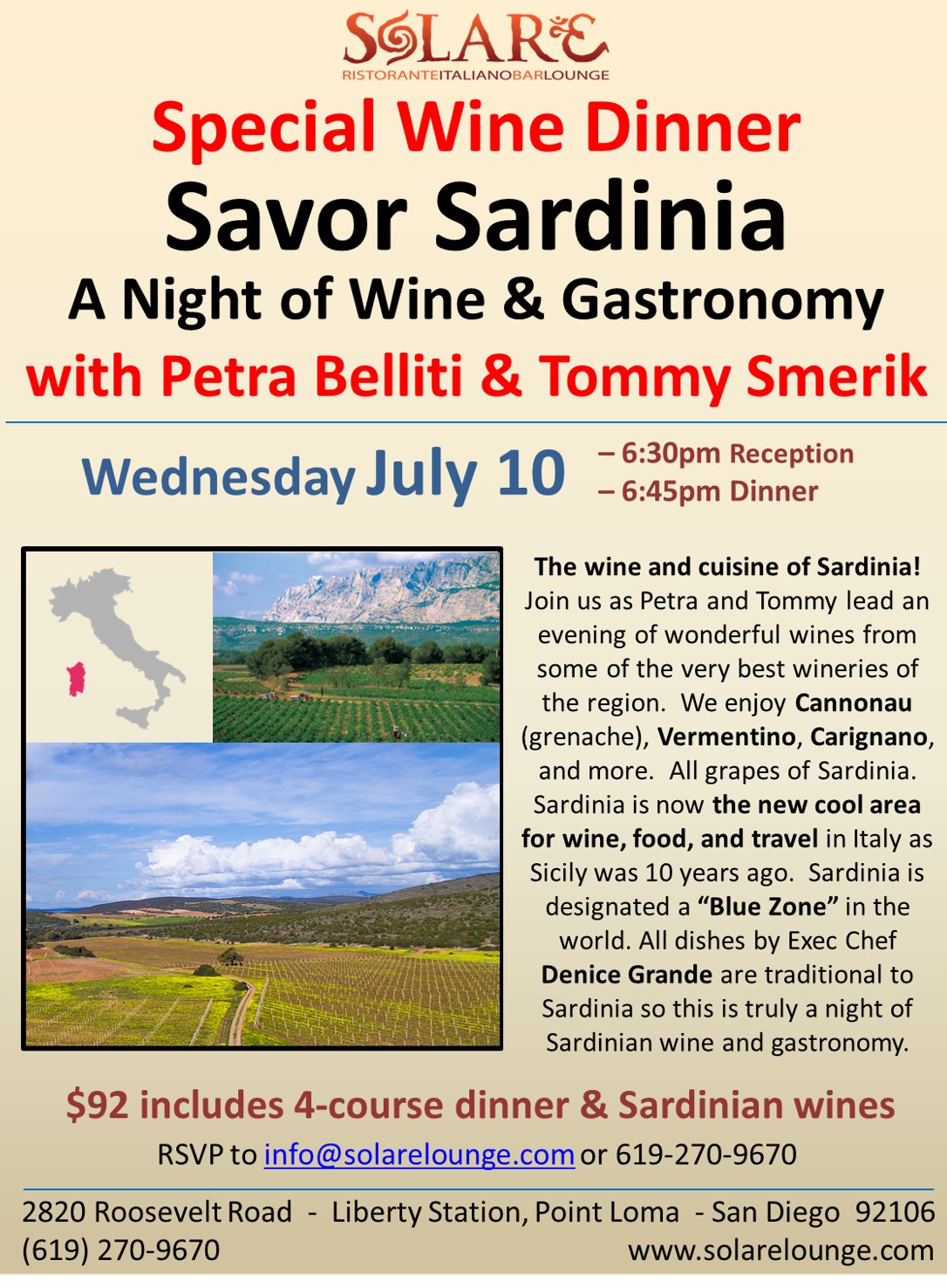 <a id="Solare-Sardinia-Wine-Dinner-2024"></a>Italian Wine Dinner - Evening in Sardinia