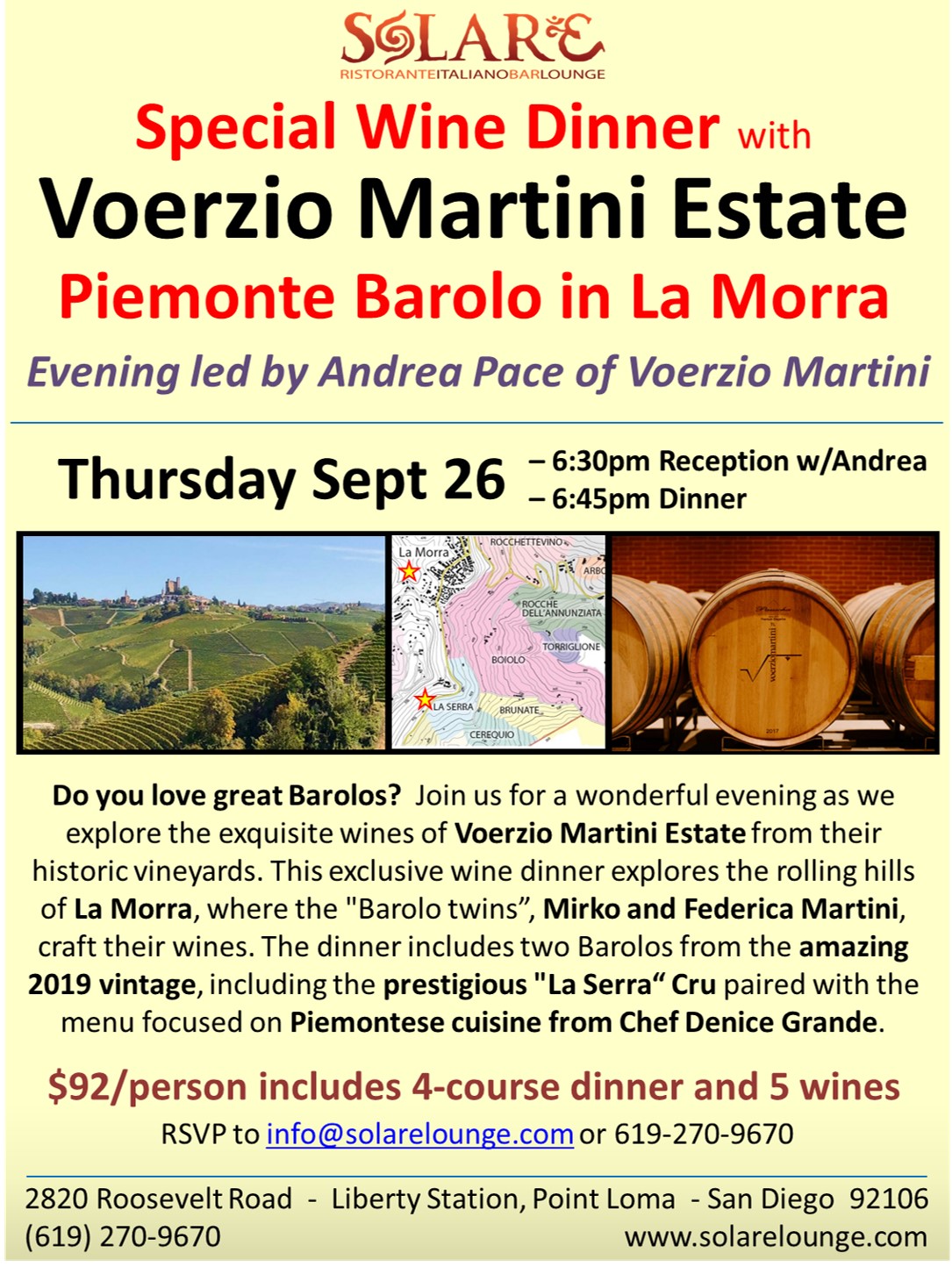 <a id="Solare-Voerzio-Martini-Wine-Dinner"></a>Italian Wine Dinner with Viorzio Martini Estate in Piemonte