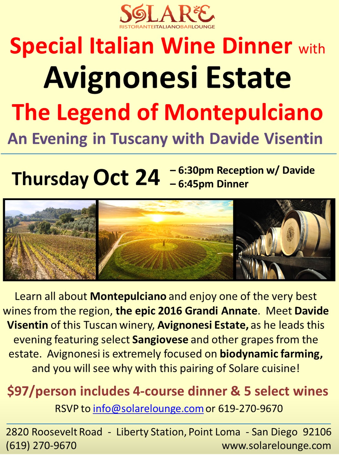 <a id="Solare-Avignonesi-2024-Wine-Dinner"></a>Italian Wine Dinner - Tuscany and Avignonesi Estate