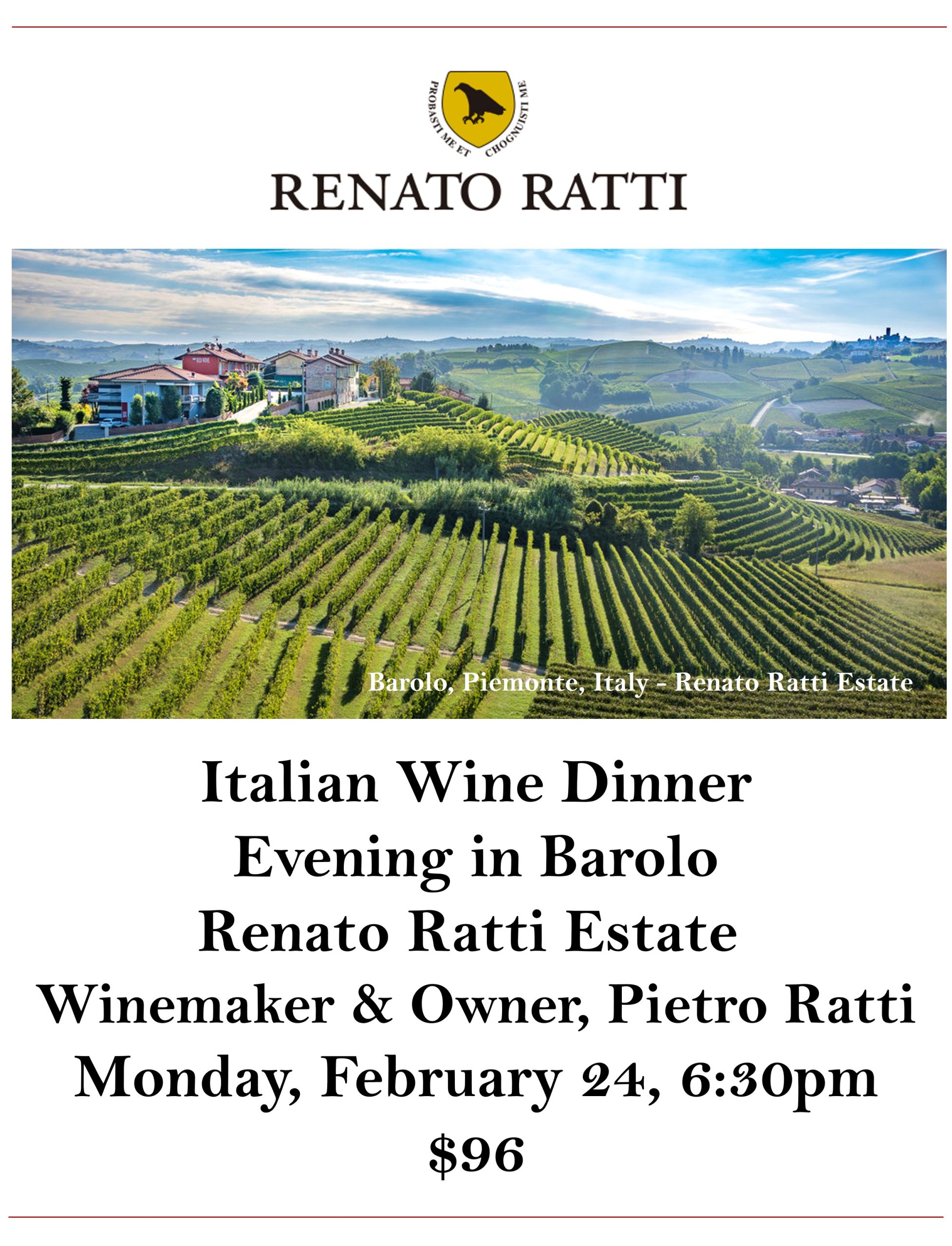 <a id="Solare-Pietro-Ratti-Wine-Dinner"></a>Italian Wine Dinner - Evening in Barolo with Renato Ratti Estate