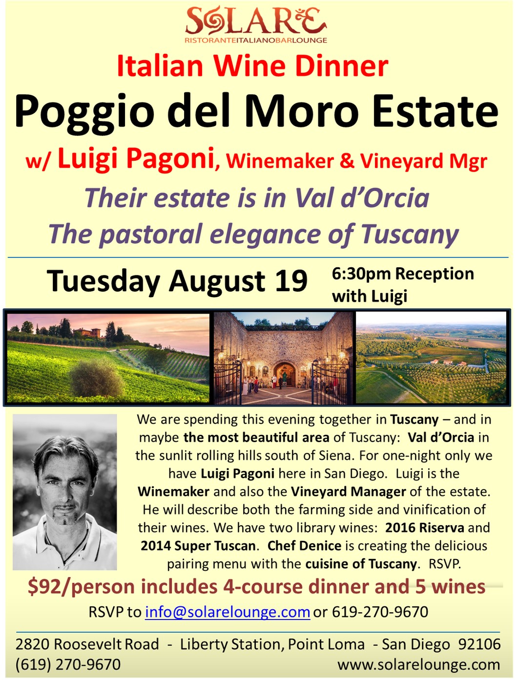<a id="Solare-Poggio-del-Morro-Wine-Dinner-2025"></a>Italian Wine Dinner - Tuscany - Poggio del Moro Estate