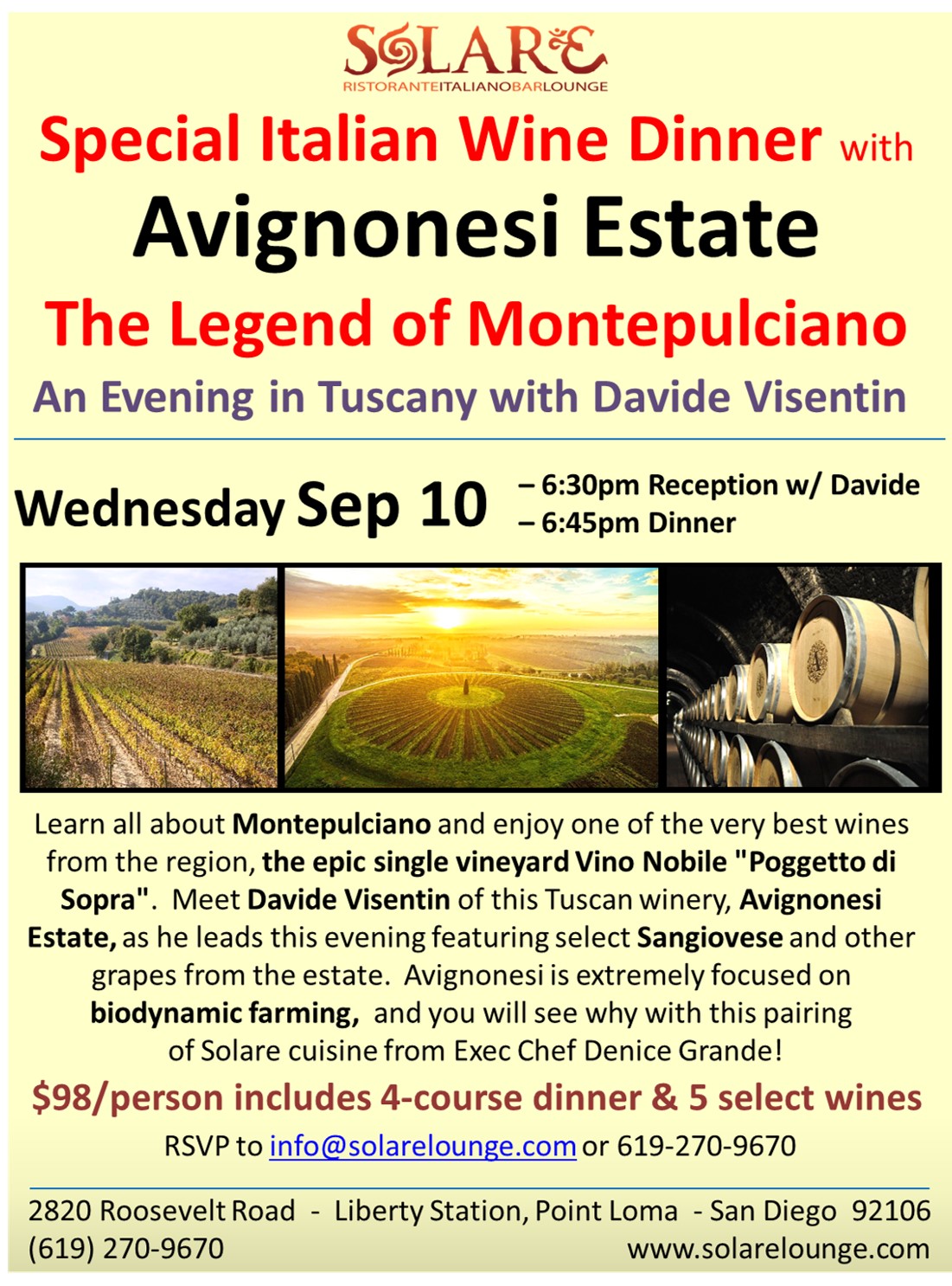 <a id="Solare-Avignonesi-Wine-Dinner-2025"></a>Italian Wine Dinner - Tuscany and Avignonesi Estate