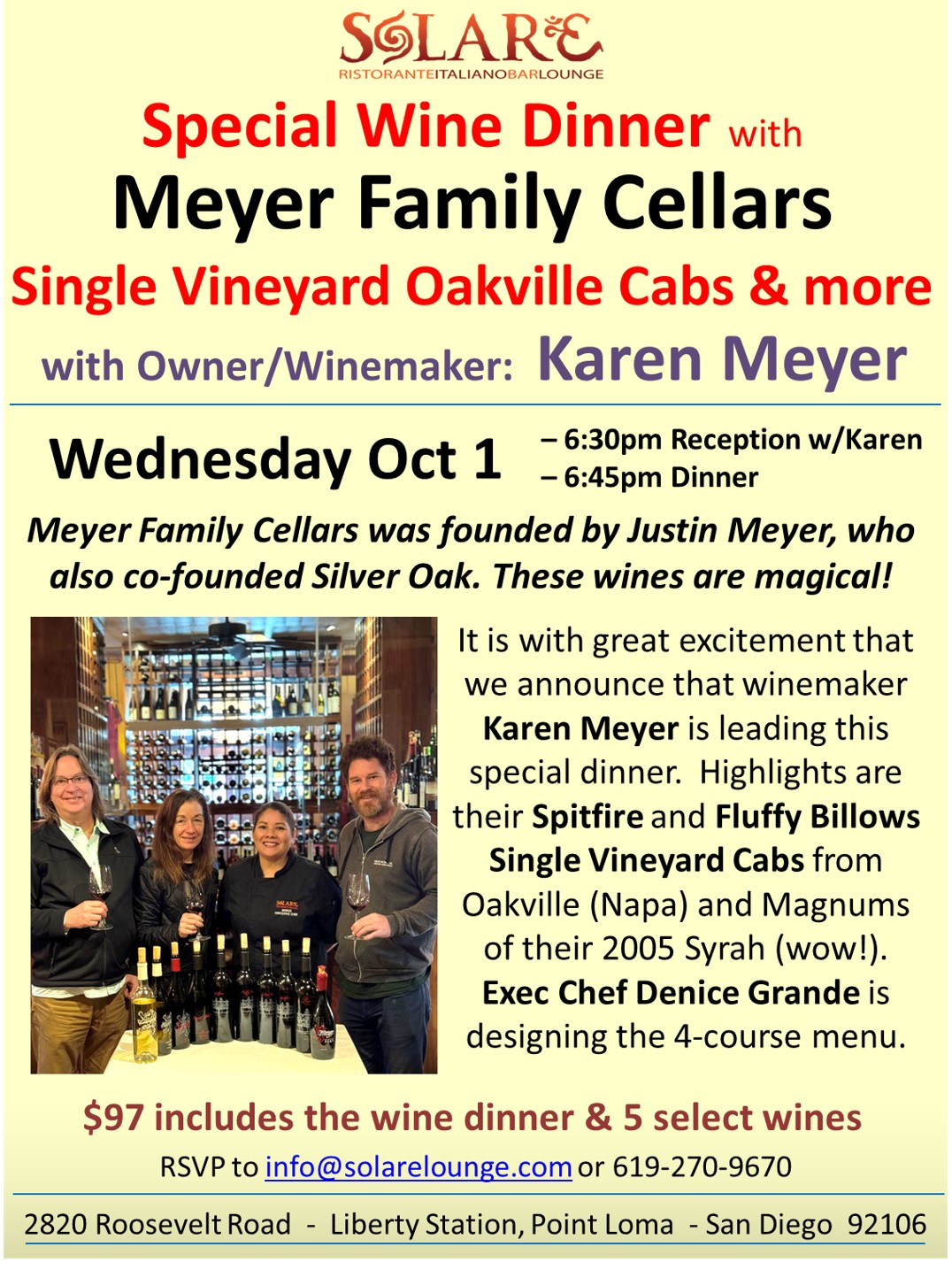 <a id="Solare-Meyer-Family-Wine-Dinner-2025"></a>Wine Dinner with Meyer Family Cellars and Karen Meyer