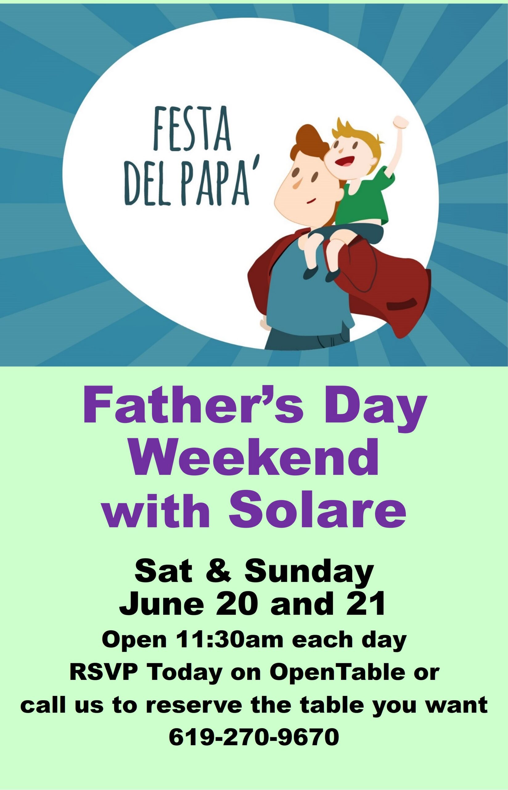 <a id="Solare-Fathers-Day"></a>Father's Day Weekend at Solare Ristorante