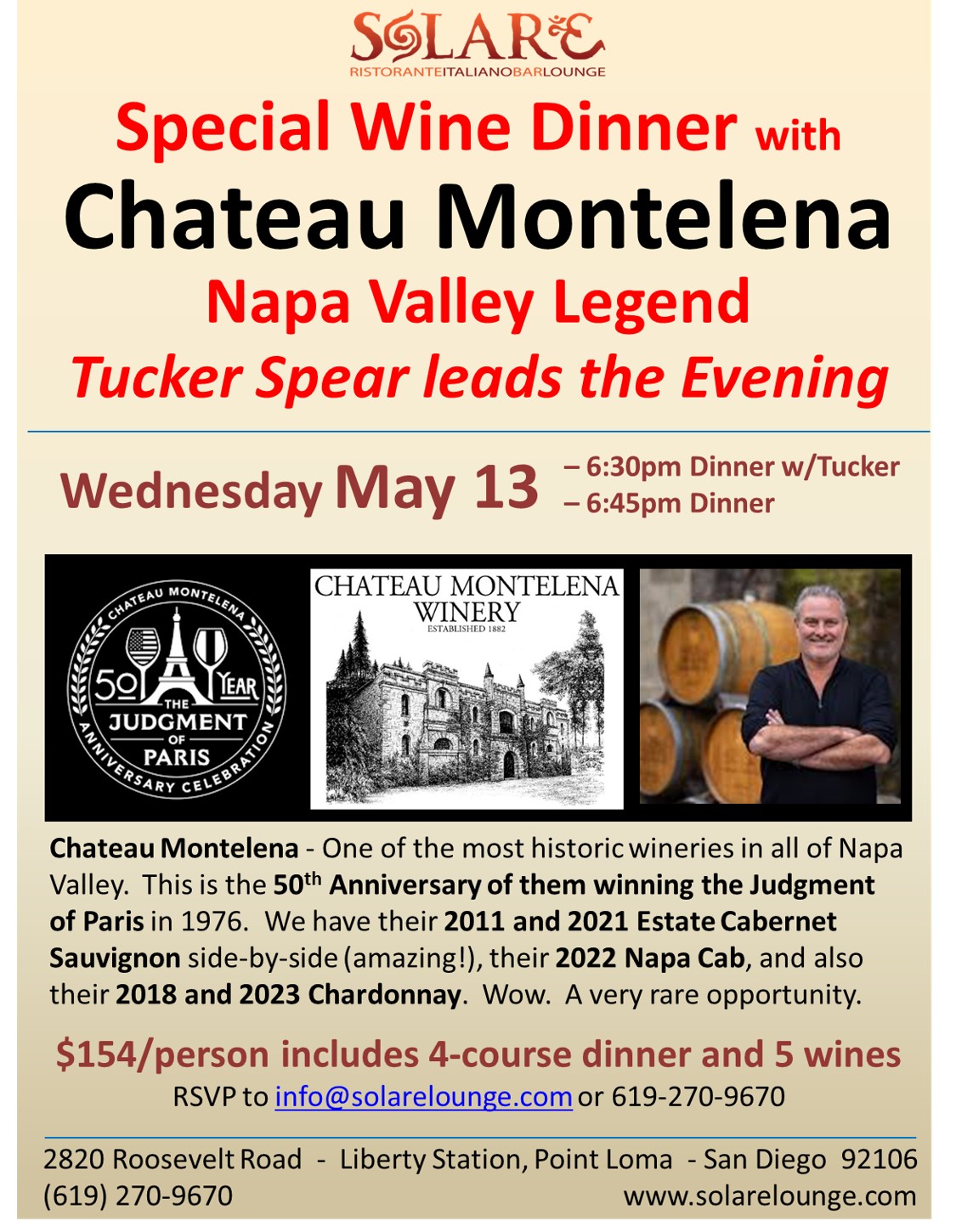 <a id="Solare-Chateau-Montelena-Dinner-2026"></a>Napa Valley Legend - Chateau Montelena