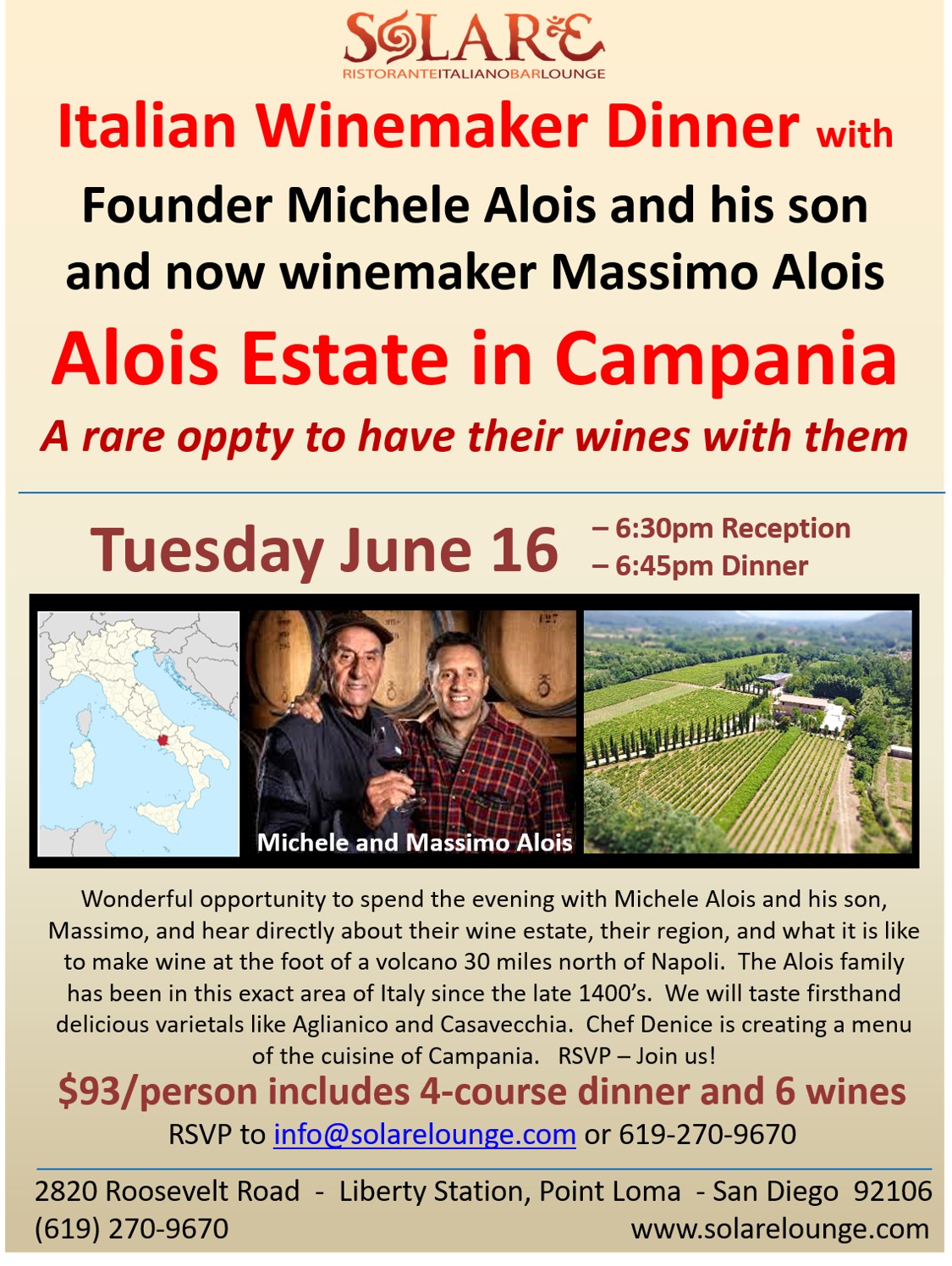 <a id="Solare-Alois-Wine-Dinner"></a>Italian Wine Dinner - Michele and Massimo Alois