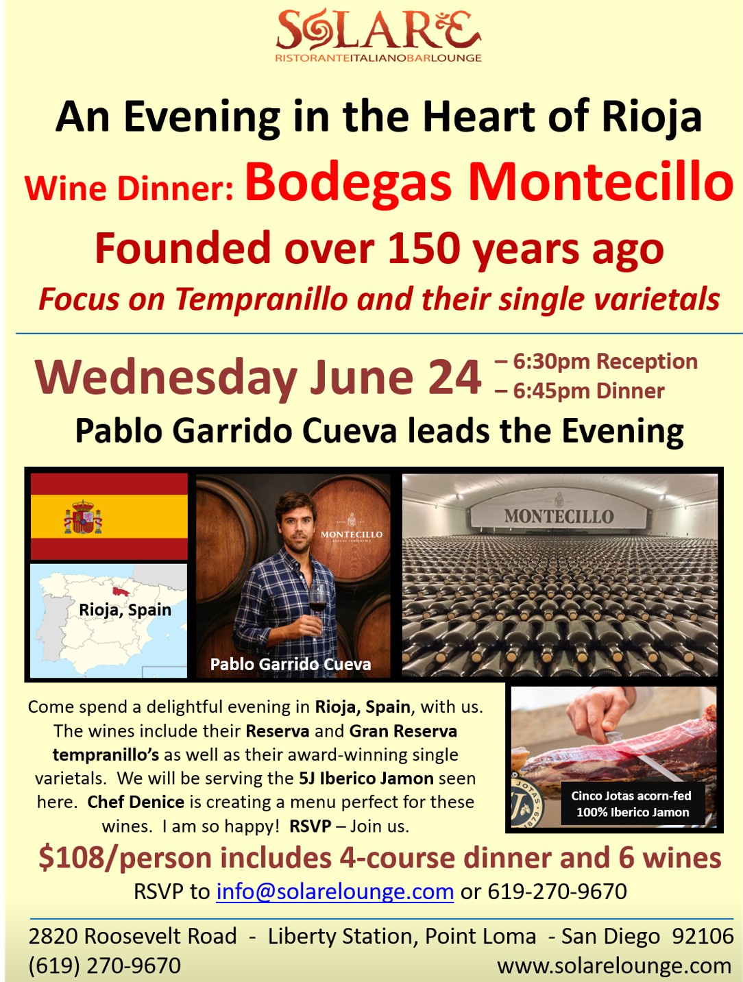 <a id="Solare-Montecillo-Wine-Dinner"></a>Rioja Wine Dinner ~ Bodegas Montecillo